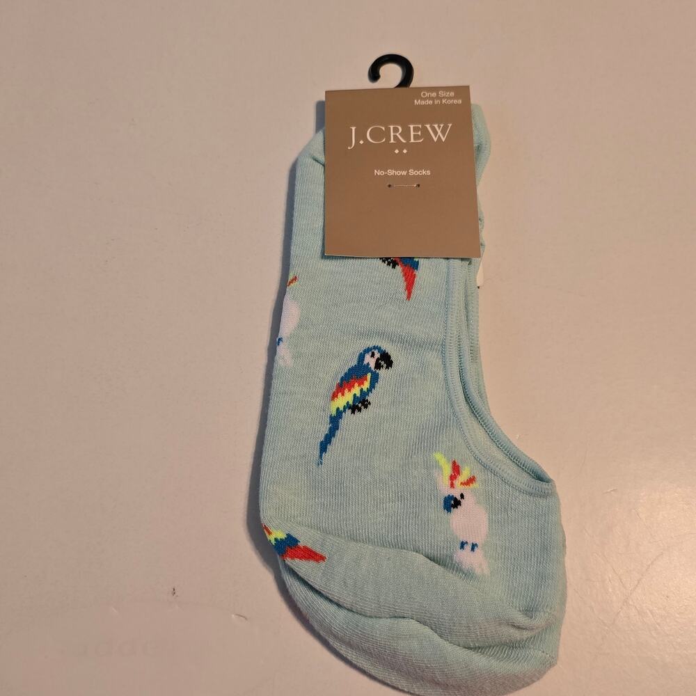 J Crew No Show Socks Womens One Size Green Parrot Print Cotton Blend NWT